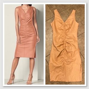 VENUS Faux Leather Sexy Dress Size 8 Brown Tan Mid Length Tank Sleeveless Medium